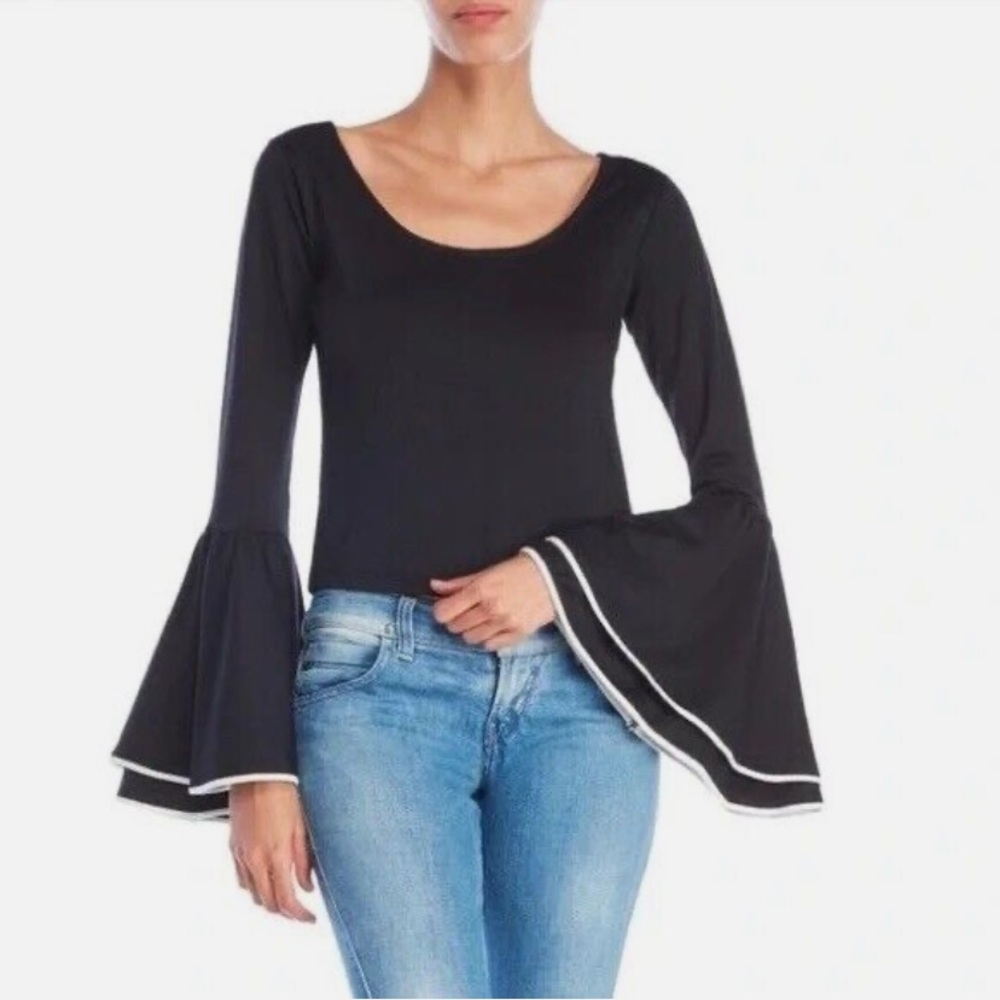 Torn by Ronny Kobo black heavyweight top with wide flare bell sleeves